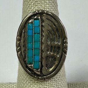 Native Signed T Barbre Turquoise Heishi Inlay Badger Bear Paw Claw Sterling 925